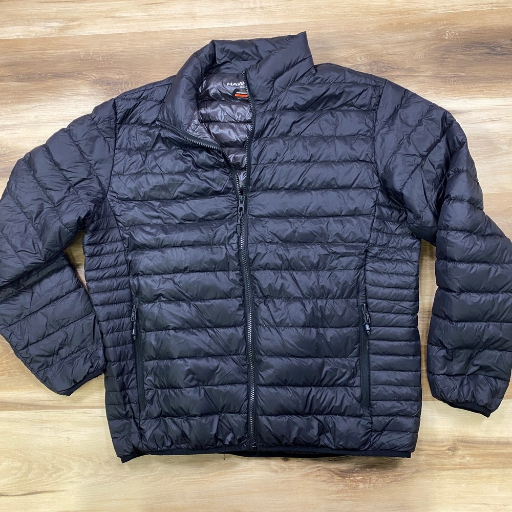 Hawke & Co Puffer Jacket Mens L Sport Packable Down Nylon Black Outdoor Hiking